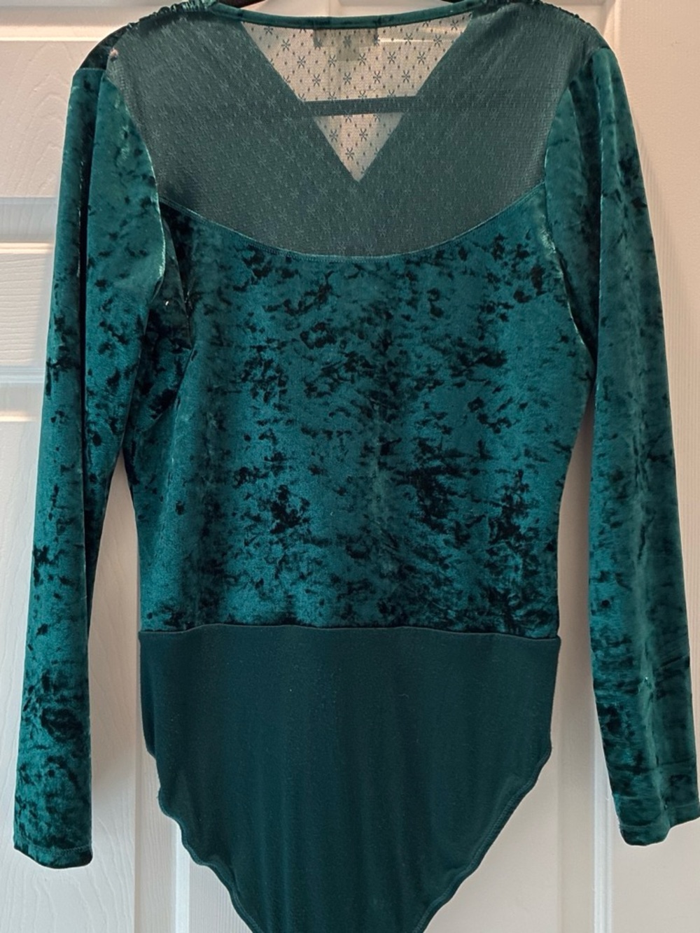 Altar'd State Teal Crushed Velvet Long-Sleeve Bodysuit